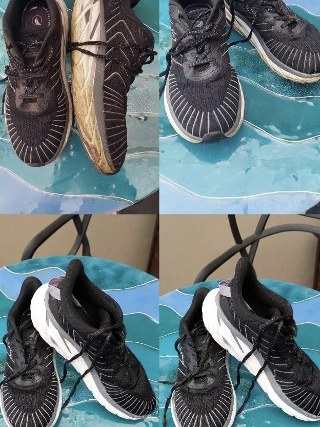 Zapatillas deportivas negras sucias antes, limpias después